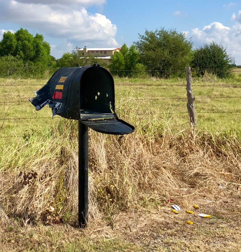 mailbox that is damaged.